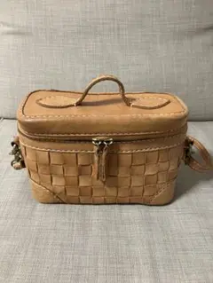 レザー編み込みショルダーバッグ キャメル