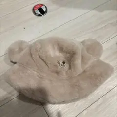 ミッキー耳付きベージュファー帽子