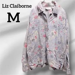 美品✨Liz Claiborne 長袖シャツ【M】 花柄 デニム風 ライトブルー