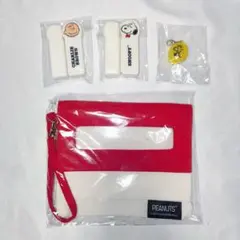 【スヌーピーグッズ 4点セット】収納ポーチ／印鑑ケース×2／朱肉