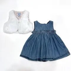80 ファーベスト デニムワンピース 可愛い ベビーギャップ 女の子 フワフワ