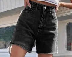 ブラックデニムショートパンツ ハイウエスト