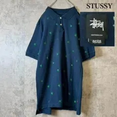 stussy ステューシー スカル 刺繍 総柄 ポロシャツ 紺 PM360 - メルカリ