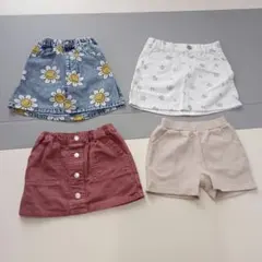 スカートパンツ 4点セット　デニム　花柄　ショートパンツ100cm 　子供服春服
