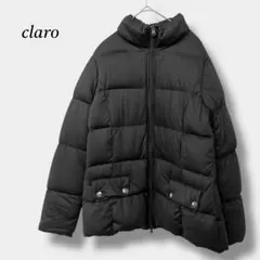 良品【claro】ダウンジャケット キルティング チェック柄 ミドル丈 L 黒