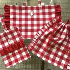 ハンドメイド　入園入学　セット　チェック　フリル