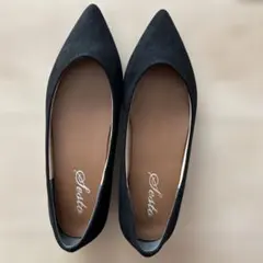 ローヒール　黒ベロア生地パンプス　24.5cm