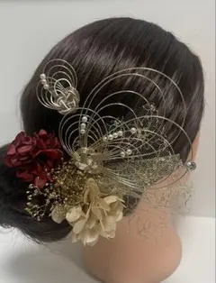 831.成人式　卒業式　水引髪飾り　プリザーブドフラワー