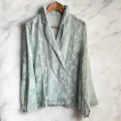 シアー素材 テーラードジャケット ジャガード 花柄 ミントグリーン XL