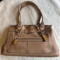 COACH コーチ スエード×レザー 巾着 ショルダーバッグ ベージュ系 