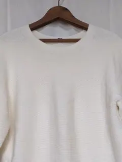 『UNIQLO』アイボリー リブ編３Dニット 七分袖 Ｌサイズ ✨️美品✨️