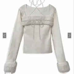 GRL ru1387 ファーホルターネックリボンニットトップス アイボリー