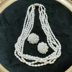 CW55　パール　ネックレス5連　イヤリング