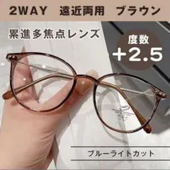 シニアグラス 【+2.5】 遠近両用 老眼鏡 ブラウン ブルーライトカット 軽量