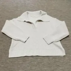 GU 白　スキッパーカラーセーター　M 白　ホワイト