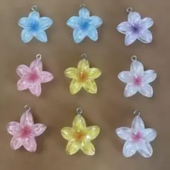 カラフル花形　チャームセット　ハンドメイド　お花　カン付き
