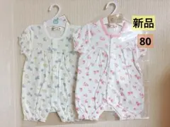花柄半袖ロンパース80 新品半袖ロンパース女の子80 綿100 新品ロンパース