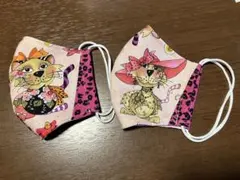 ロラライハリス新柄猫ちゃんハンドメイドマスク2枚セット