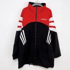 80s90s [adidas] ベンチコート 中綿 ロング 人気カラー 赤黒