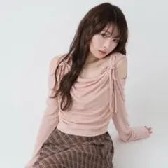 ドレープリボントップス/シアーベロア