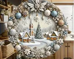 クリスマスリース 雪景色 冬のインテリア 装飾15cm