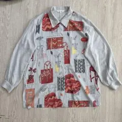 【古着】レトロ 総柄シャツ レディース13号 昭和 ヴィンテージ 個性的