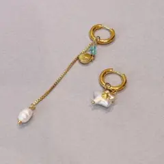 ピアス 18k ゴールド ステンレス 淡水パール 本真珠 星 大ぶり バロック