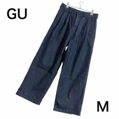 【GU】メンズ スーパーバギーデニムスラックス ウエスト後ろゴム（M）ネイビー