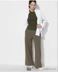 新品未使用⭐︎UNIQLOクレープジャージーストレートパンツ カーキ Ｌサイズ