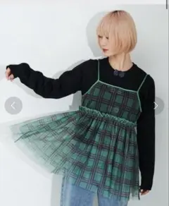 merlot/チェックチュールキャミトップス