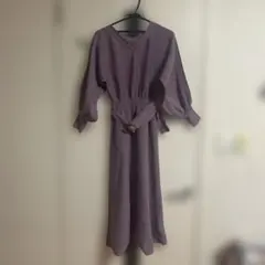 natural couture ハイゲージ ウエストベルト 長袖 ロングワンピ