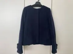 indexウール&カシミヤ混ノーカラーショートコート★ネイビー