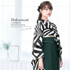 卒業式袴 袴3点セット 幾何学 袴 二尺袖 着物 大学生 卒業式 ストライプ
