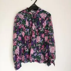 昭和レトロ 古着 花柄プリーツブラウス11号