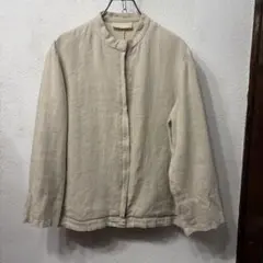 Max Mara ノーカラー　リネン　ジャケット　アメリカ古着　アメリカ輸入