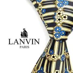 ◆美品◆LANVIN ネクタイ 黄色 幾何学模様 高級感 スカーフ付き