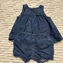 ベビー デニム セットアップ ノースリーブ フリル