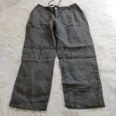 無印良品　リネン100%　ドロスト　イージーパンツ　クロップド丈　カーキ　М