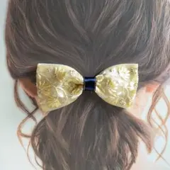 イエロー の 花柄 刺繍 ヘアゴム ハンドメイド