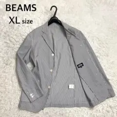 極美品✨BEAMS 洗えるシアサッカージャケット ストライプ柄 白×グレー XLのサムネイル