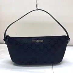 極美品】グッチ 07198 GGキャンバス GGデニム ワンハンドバッグ 黒