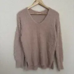 LOWRYS FARM ピンク Vネック 長袖ニット　シャギーニット　ニット