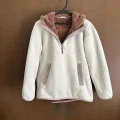 フリースジャケット フード付き クリーム色