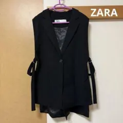 ZARA ブラック ノースリーブ ジレ ベスト サイドスリット 襟付き 無地