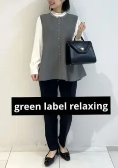 美品　グリーンレーベル　スパークル ビジュー ニット ジレ -ウォッシャブル-