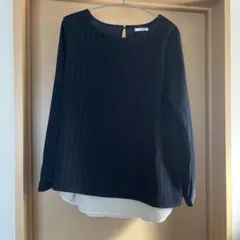 ネイビー ストライプ 長袖シャツ L