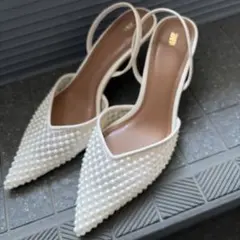 ZARA フェイクパール ハイヒール スリングバックシューズ 37cm - メルカリ