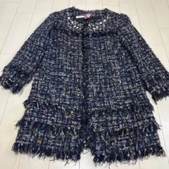 Diagram★ノーカラーツイードコート36★ビジュー　モヘヤネイビー
