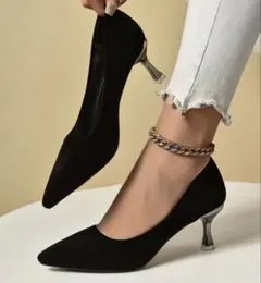 ブラックスエードポインテッドトゥハイヒール