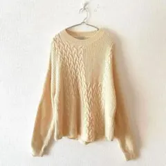 ☆【ハンピー】ニット ケーブル編み ドロップショルダー クルーネック 40